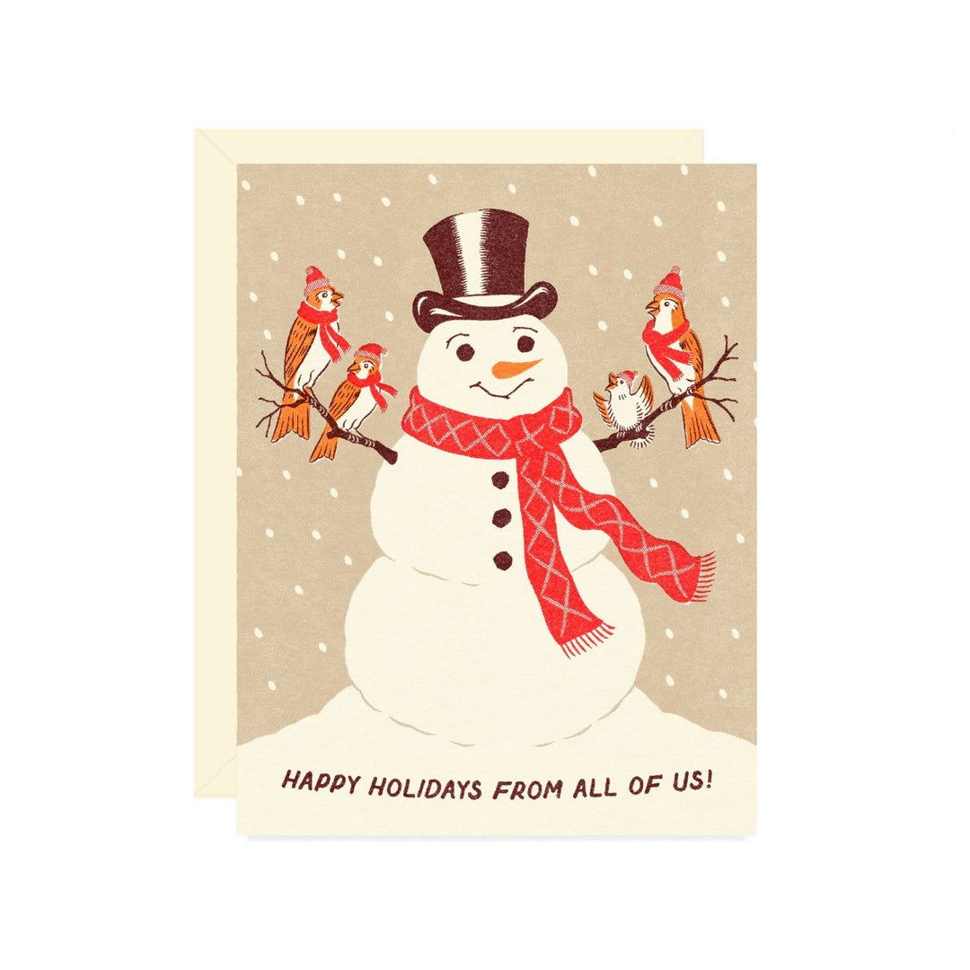 Wallflower Paper &amp; Party Cards Snowman with Birds Holiday Card
