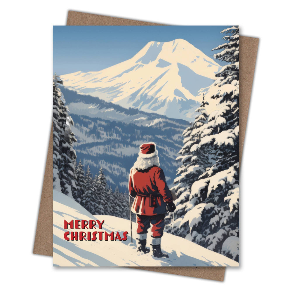 Waterknot Cards Mount Rainier Santa Christmas Card