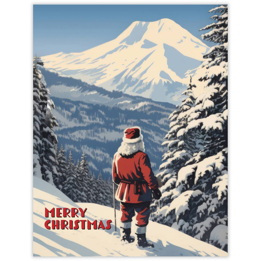 Waterknot Cards Mount Rainier Santa Christmas Card