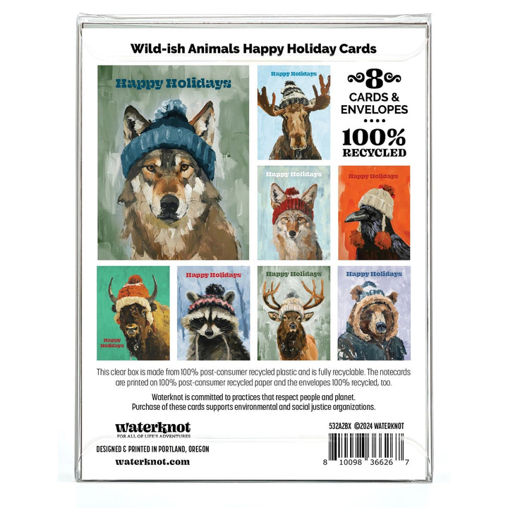 Waterknot Holiday Cards Wild-Ish Animals Happy Holiday Box Set Notecards