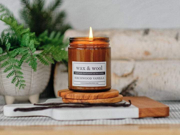 wax & wool Candle Birchwood Vanilla - 9 oz Pure Soy Wax Candle