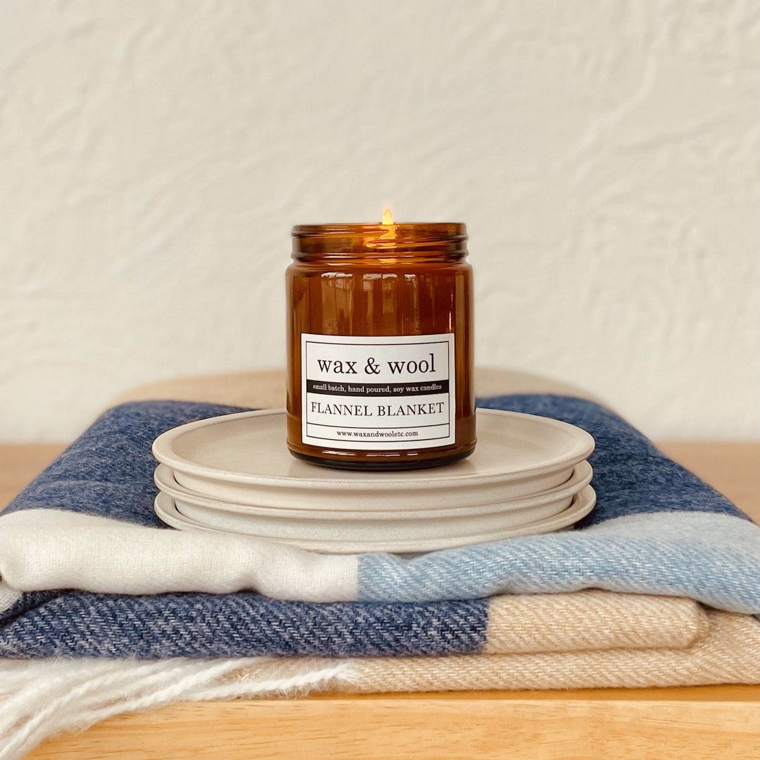 wax & wool Candle Flannel Blanket - 9 oz Pure Soy Wax Candle