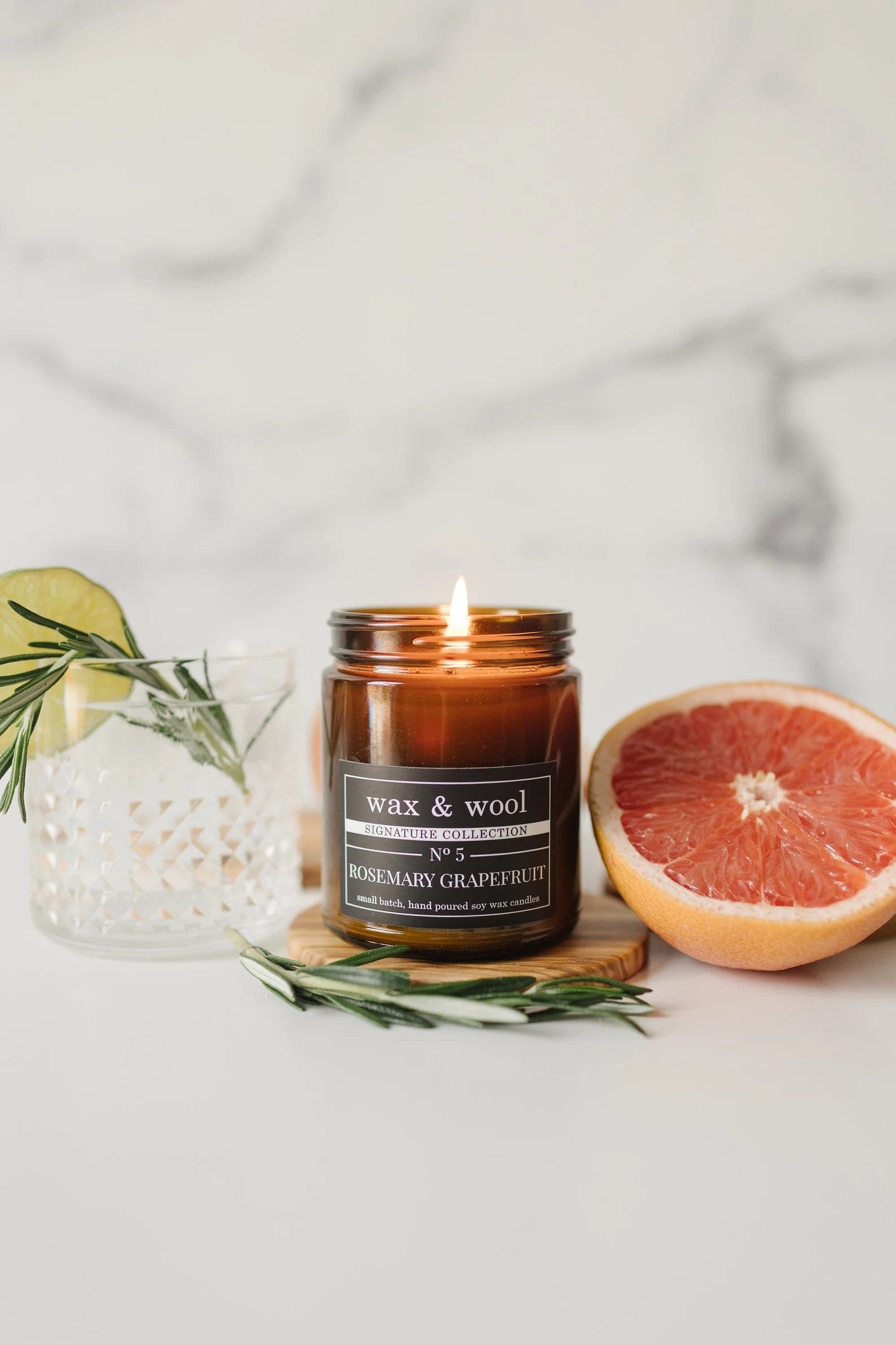 wax & wool Candle Rosemary Grapefruit - 9 oz Pure Soy Wax Candle