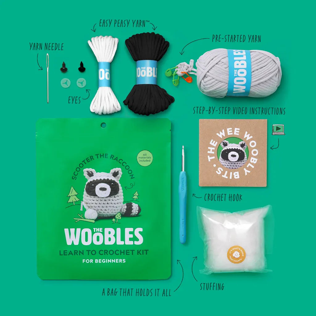 Woobles Gifts Scooter the Racoon Crochet Kit | The Woobles