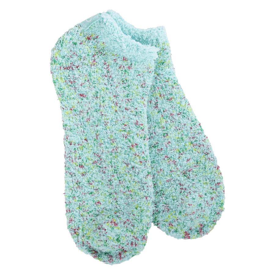 World's Softest Socks Fashion Cozy Low Socks - Aqua Blue Confetti