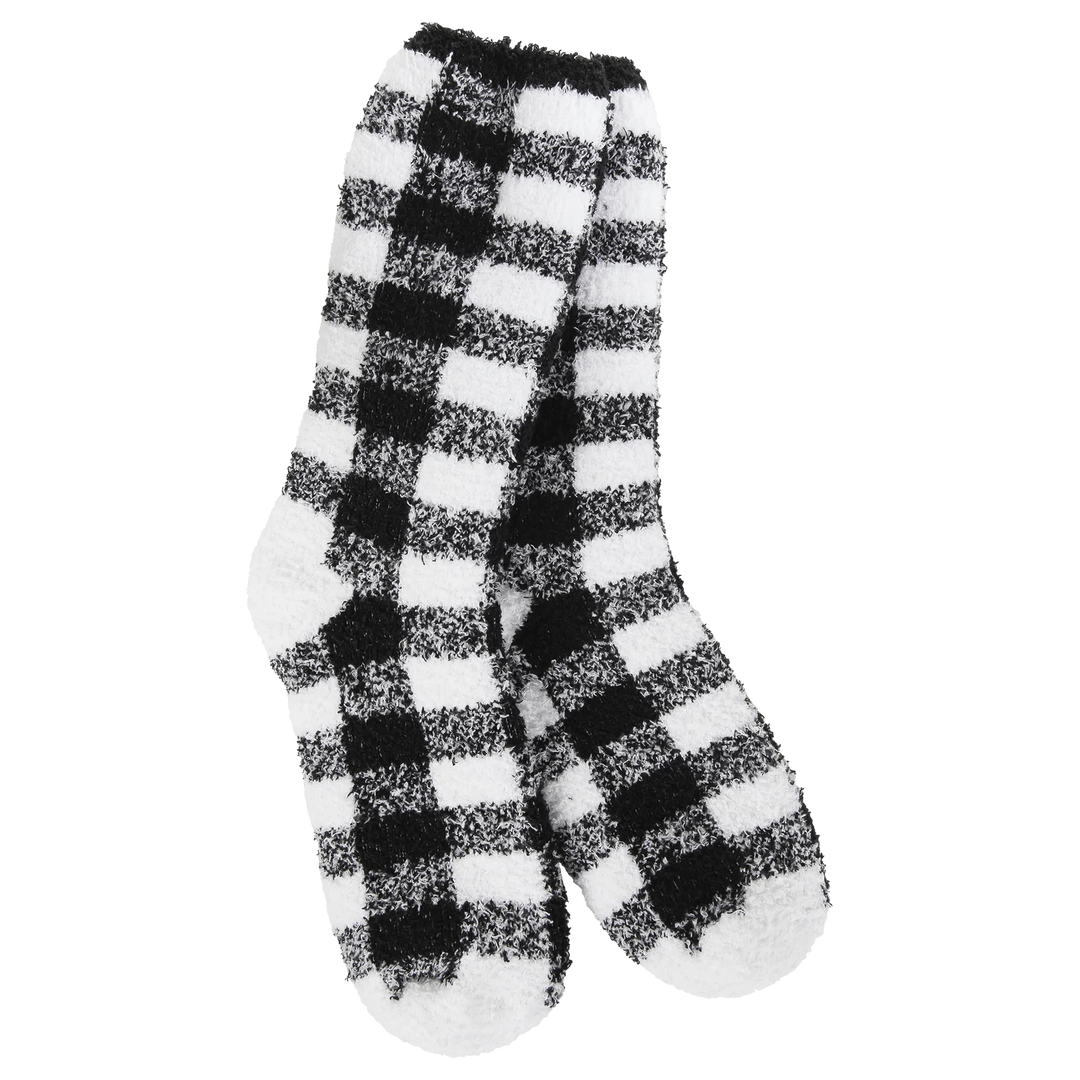 World's Softest Socks Fashion Fireside Cozy Plaid Crew Socks - Black/White
