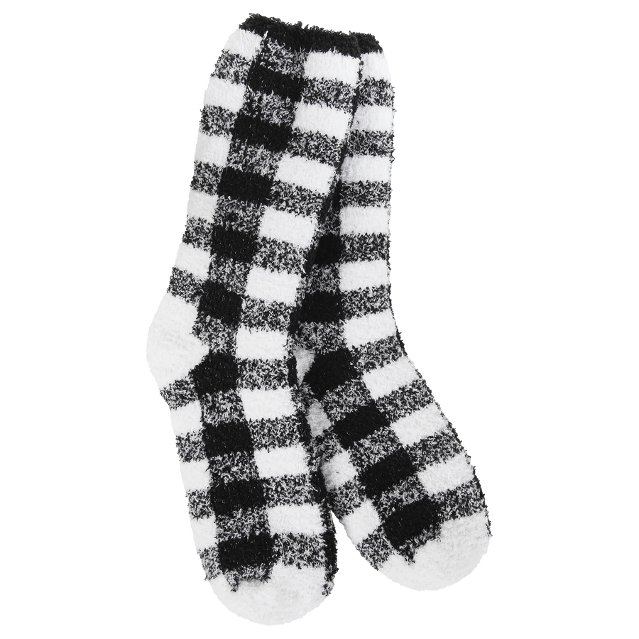 World's Softest Socks Fashion Fireside Cozy Plaid Crew Socks - Black/White
