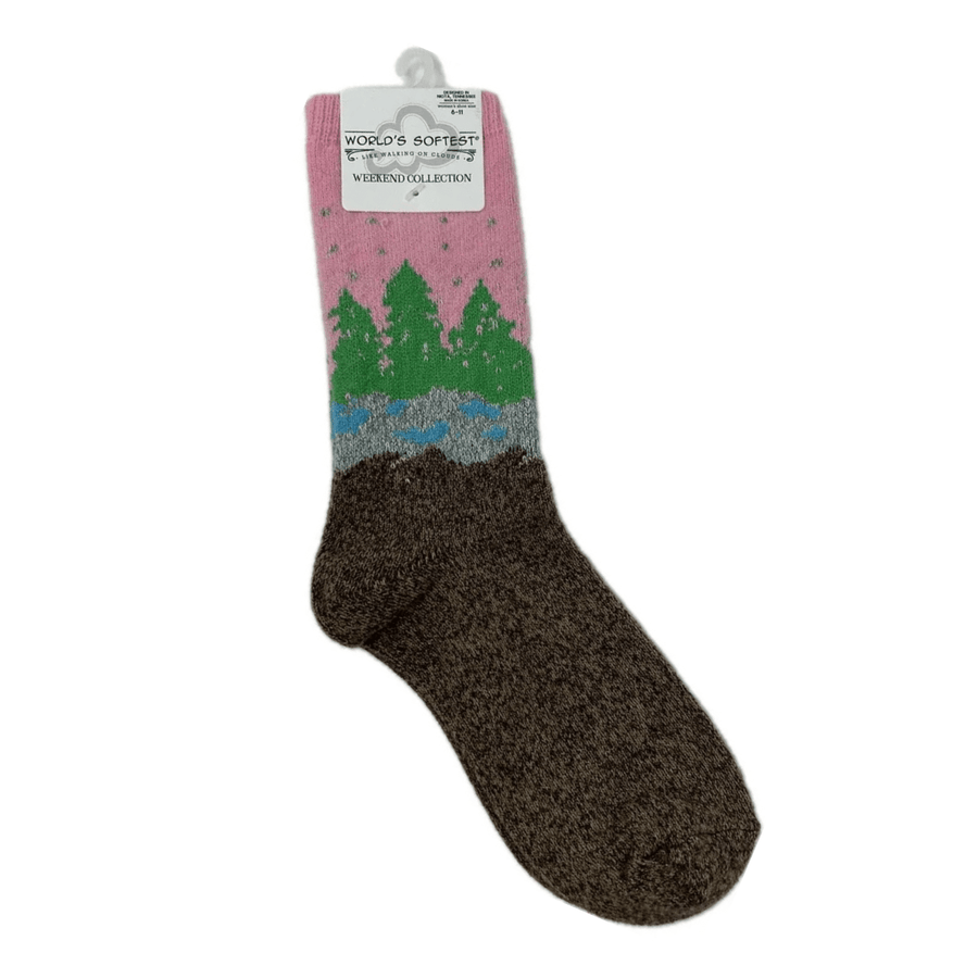 World's Softest Socks Fashion Holiday Mini Crew - Wonderland Forest Pink