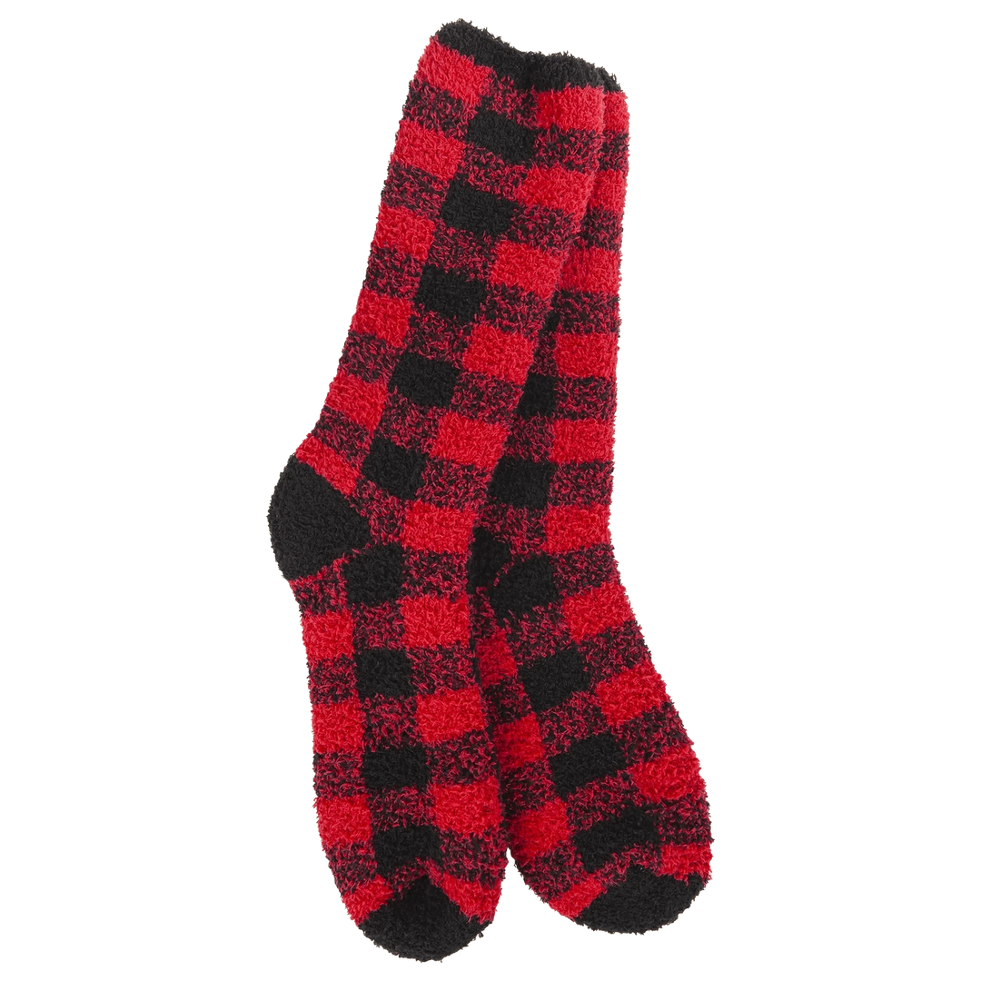World's Softest Socks Fashion Knit Pickin' Fireside Crew - Red/Black Check