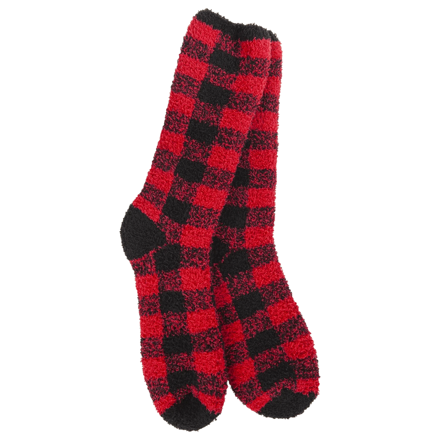 World's Softest Socks Fashion Knit Pickin' Fireside Crew - Red/Black Check