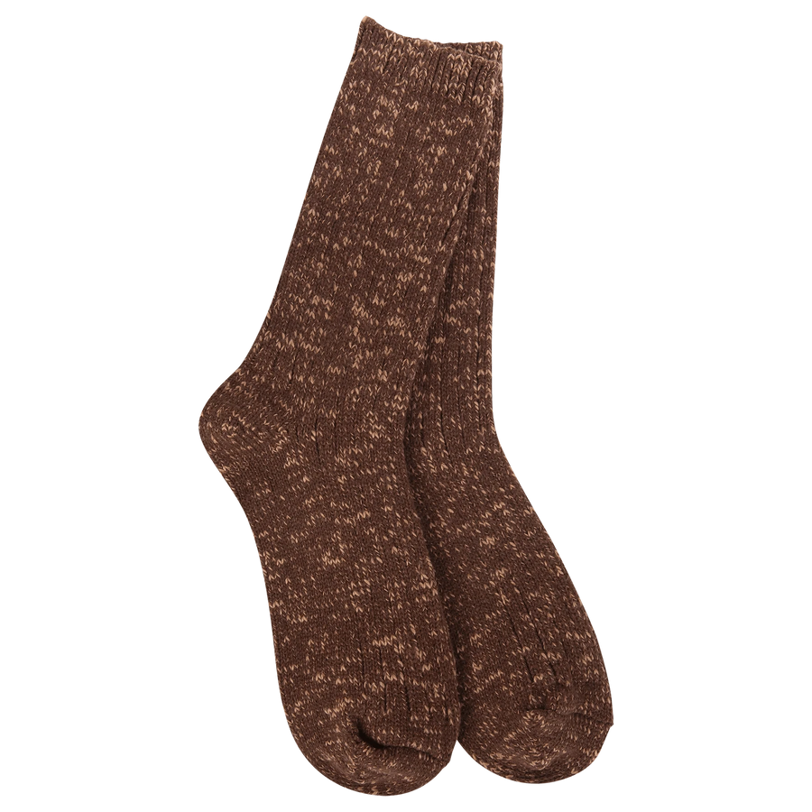 World's Softest Socks Fashion Weekend Cotton Slub Marled Crew Socks - Coffee