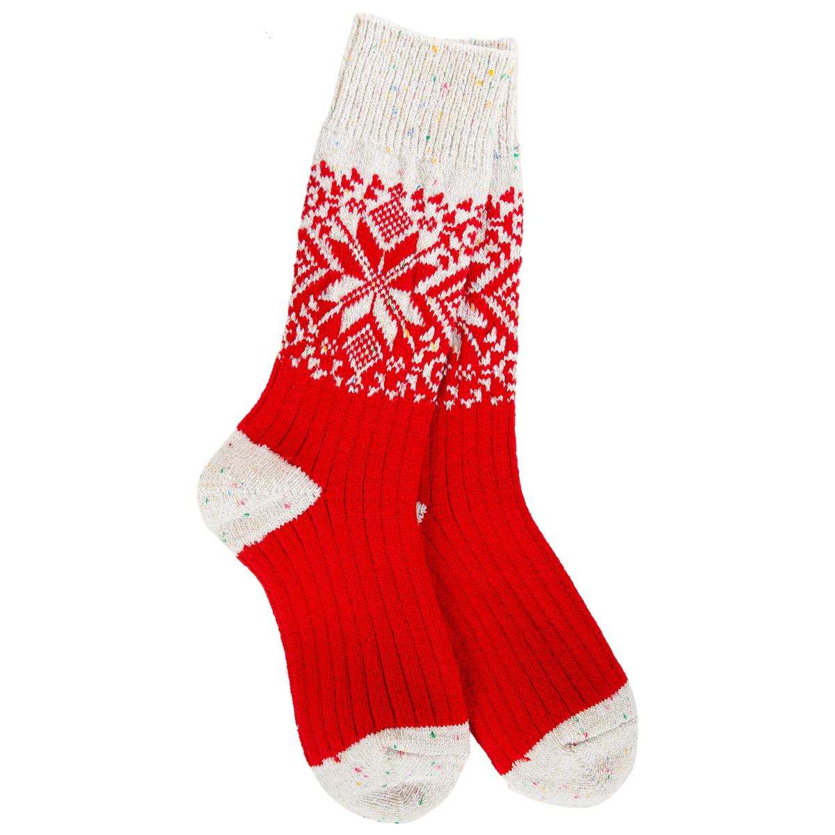 World's Softest Socks Fashion Weekend Holiday Crew - Red Confetti