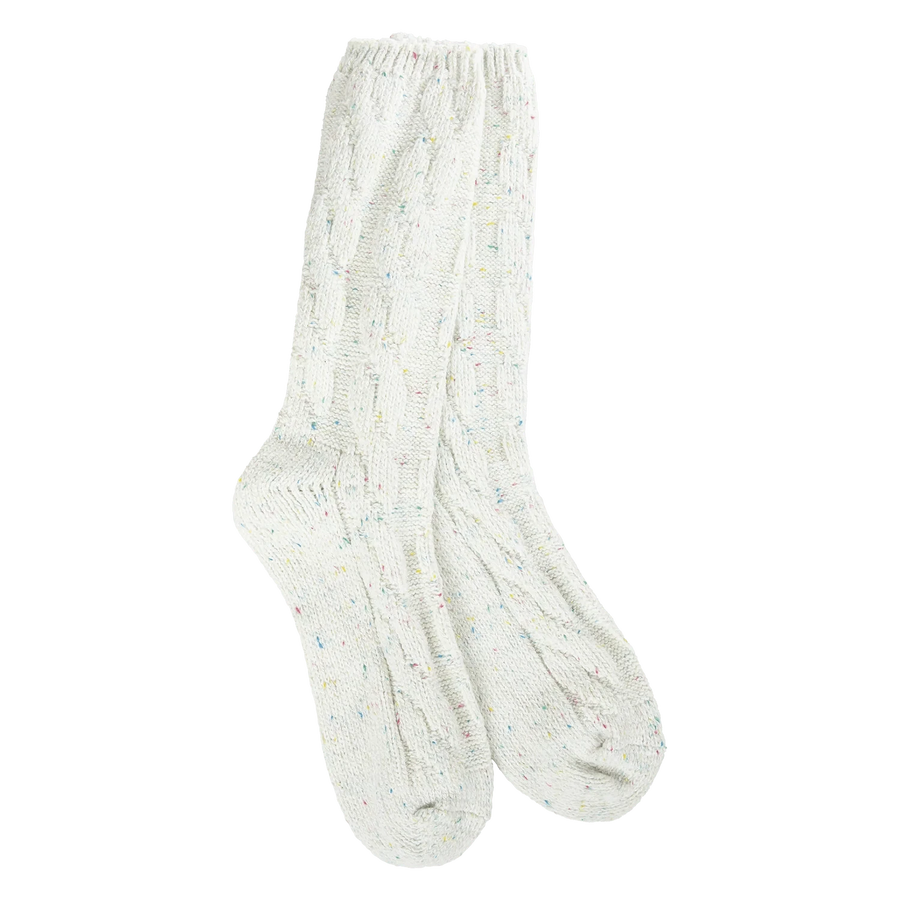 World's Softest Socks Fashion Weekend Ragg Cable Crew Socks - Vanilla Confetti