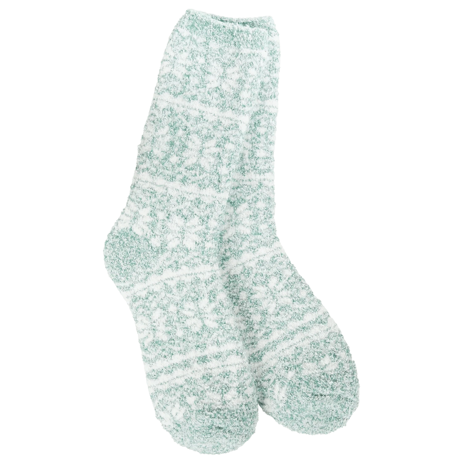 World's Softest Socks Holiday Winter Crew Socks - Fair Isle Green