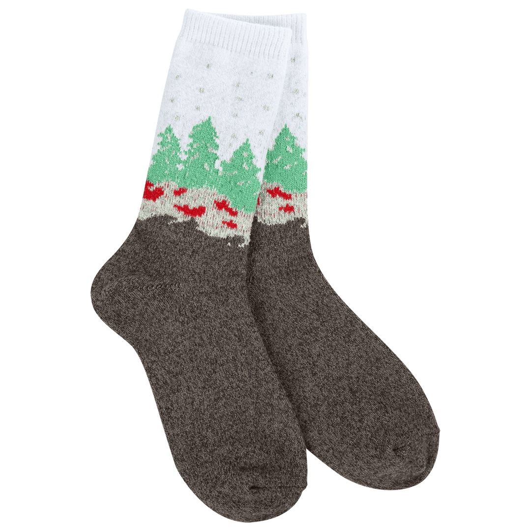 World's Softest Socks Socks Holiday Mini Crew - Wonderland Forest-White