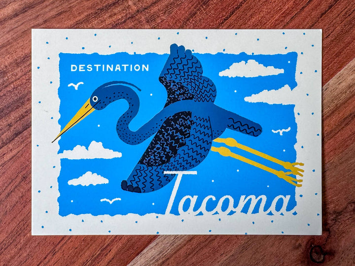 Wug Prints Cards Destination Tacoma - Soaring Heron Postcard