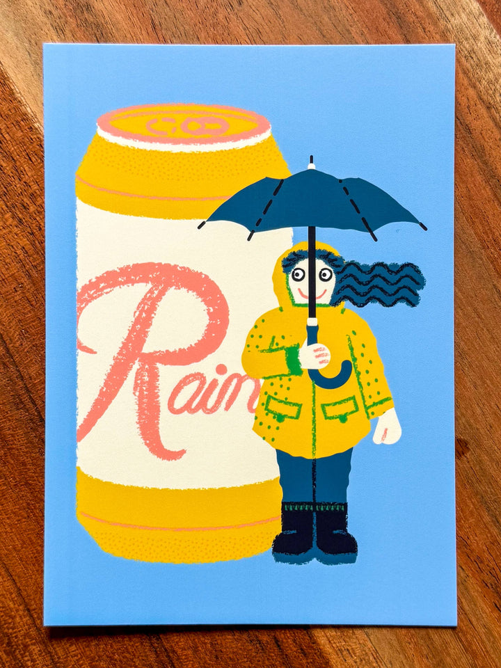 Wug Prints Cards Rainy Day Beer Girl with Umbrella Postcard