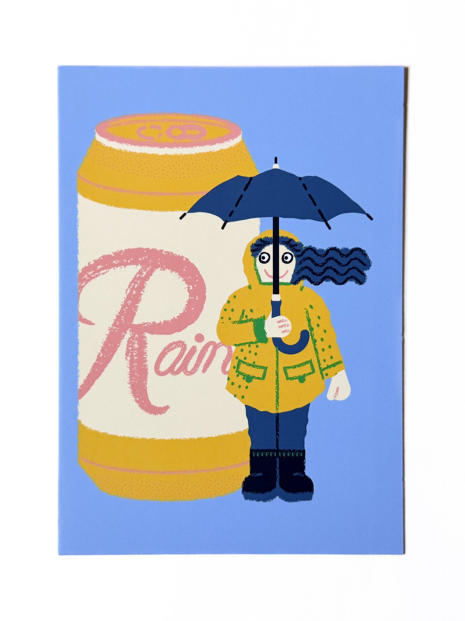 Wug Prints Cards Rainy Day Beer Girl with Umbrella Postcard