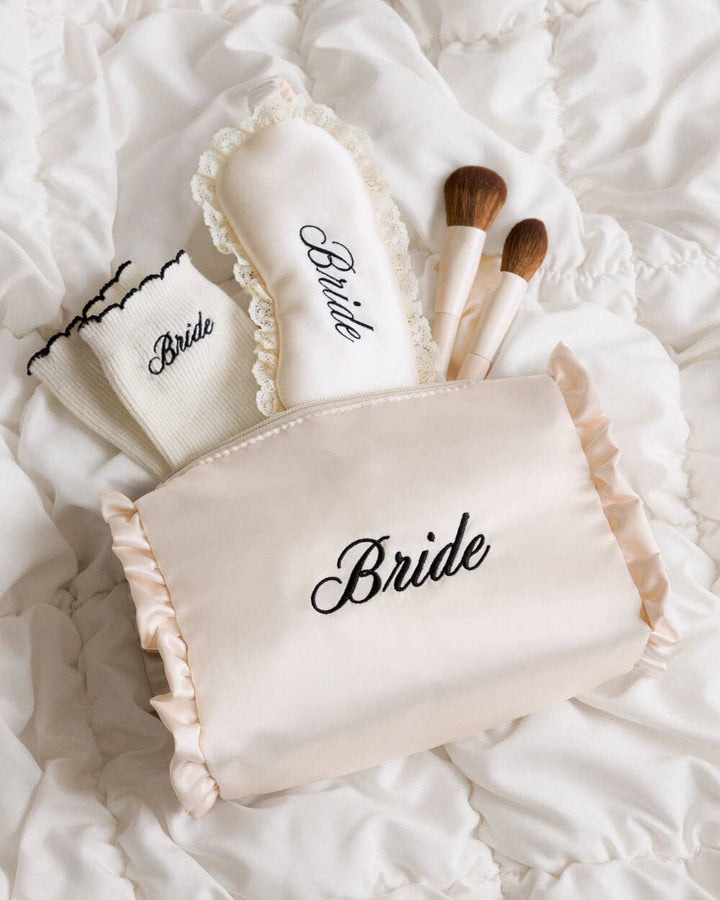 xo, Fetti Gifts Embroidered Bride Satin Cosmetic