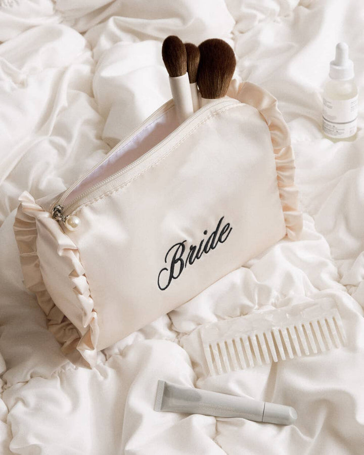 xo, Fetti Gifts Embroidered Bride Satin Cosmetic