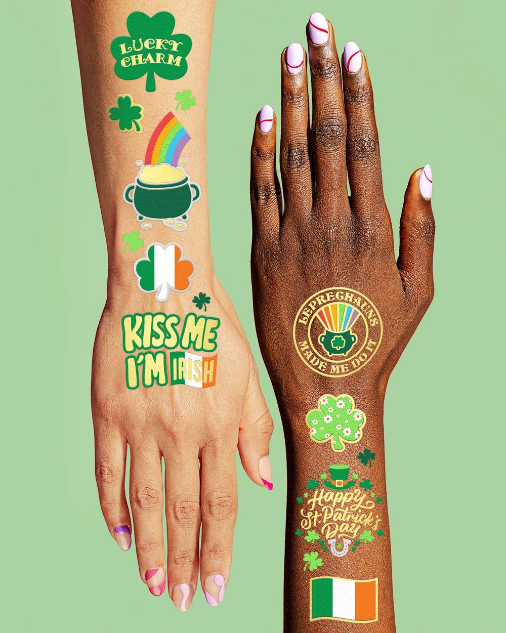 xo, Fetti Holiday St Patrick's Tats - Shamrock, Irishcfoil temporary tattoos