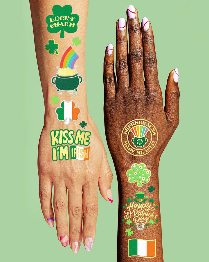 xo, Fetti Holiday St Patrick's Tats - Shamrock, Irishcfoil temporary tattoos