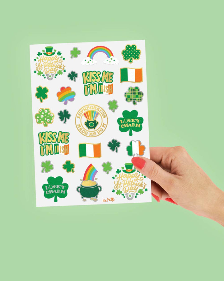 xo, Fetti Holiday St Patrick's Tats - Shamrock, Irishcfoil temporary tattoos