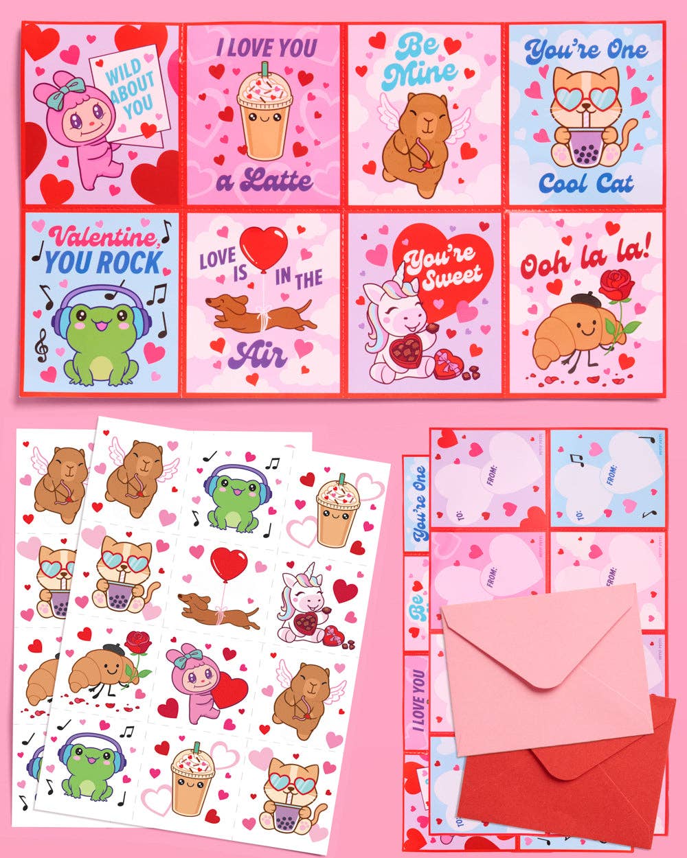 xo, Fetti Holiday Valentine Kawaii V-Day Card Set | kawaii, mochi, kids