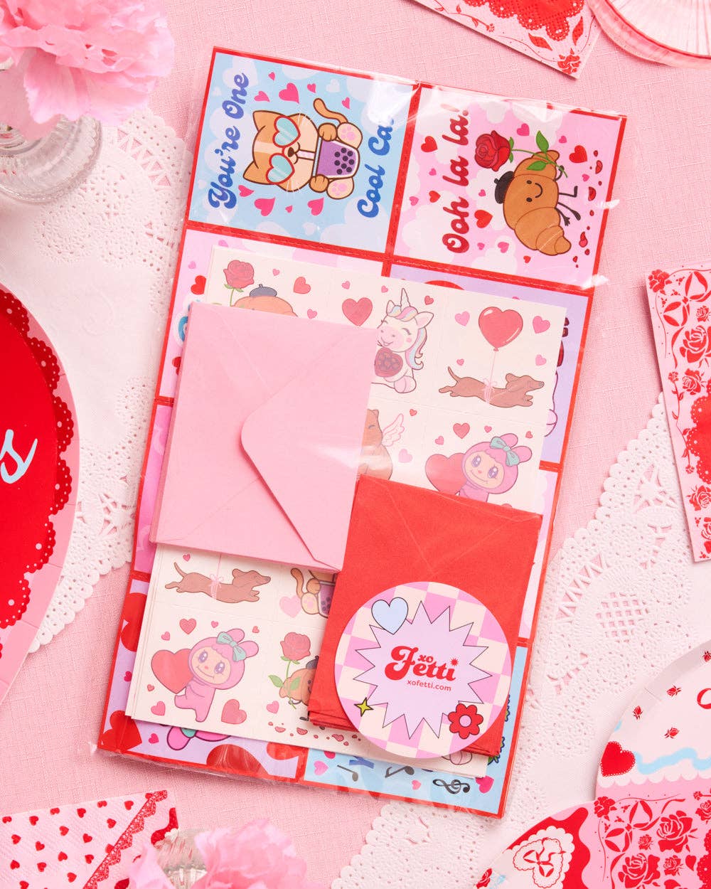 xo, Fetti Holiday Valentine Kawaii V-Day Card Set | kawaii, mochi, kids