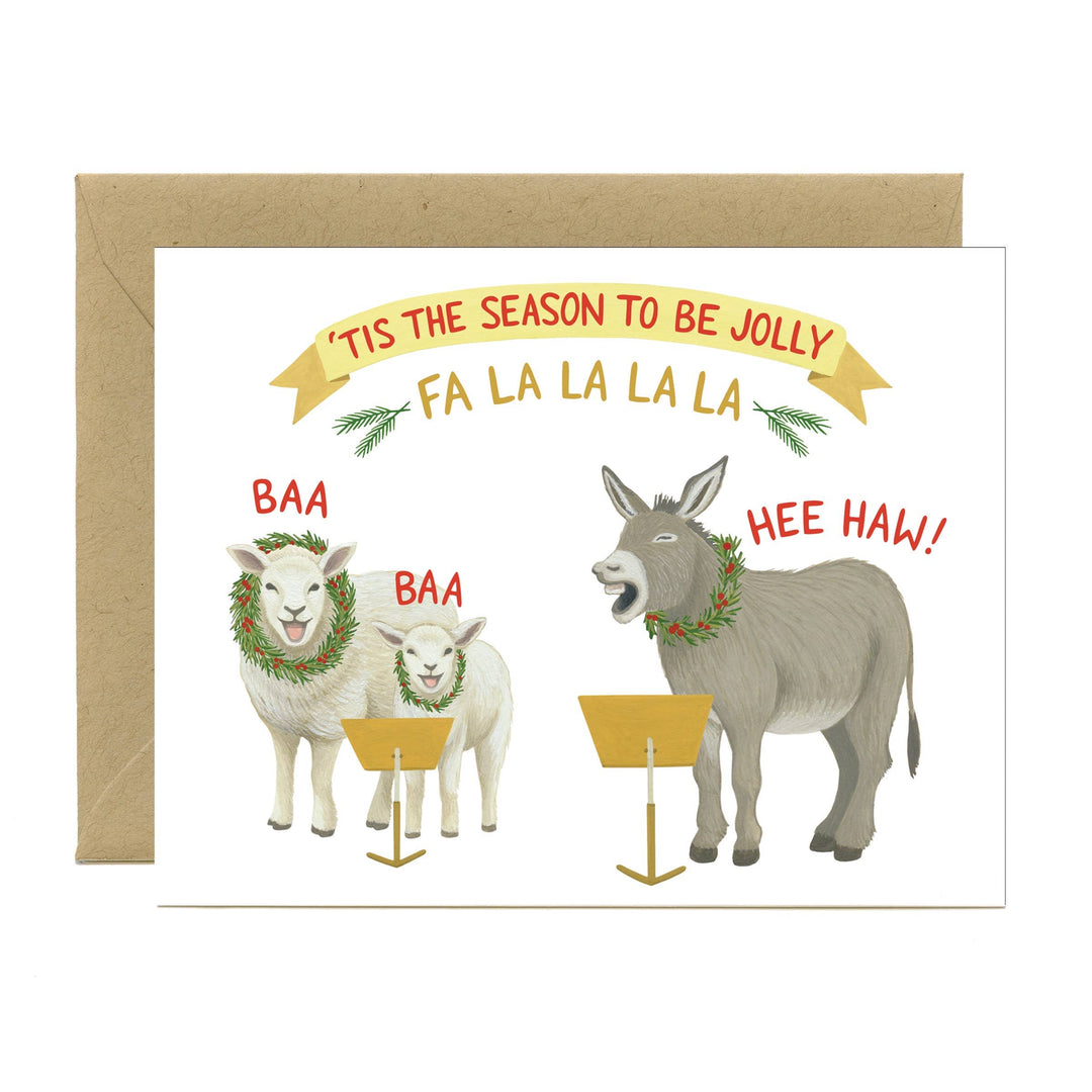 Yeppie Paper Card Fa La La Sheep & Donkey Chorus Holiday Card