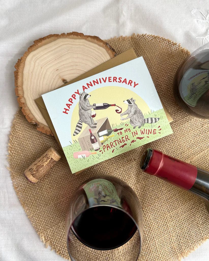 Yeppie Paper Card Raccoon Partner in Wine Anniversary Card