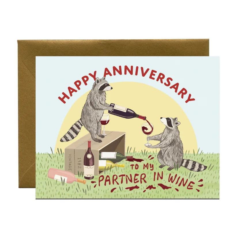 Yeppie Paper Card Raccoon Partner in Wine Anniversary Card