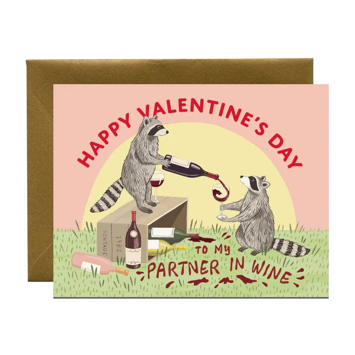 Yeppie Paper Card Raccoon Partner in Wine Valentine's Day Card