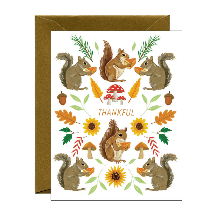 Yeppie Paper Card Thankful Squirrels with Pumpkin Pie Thanksgiving Card