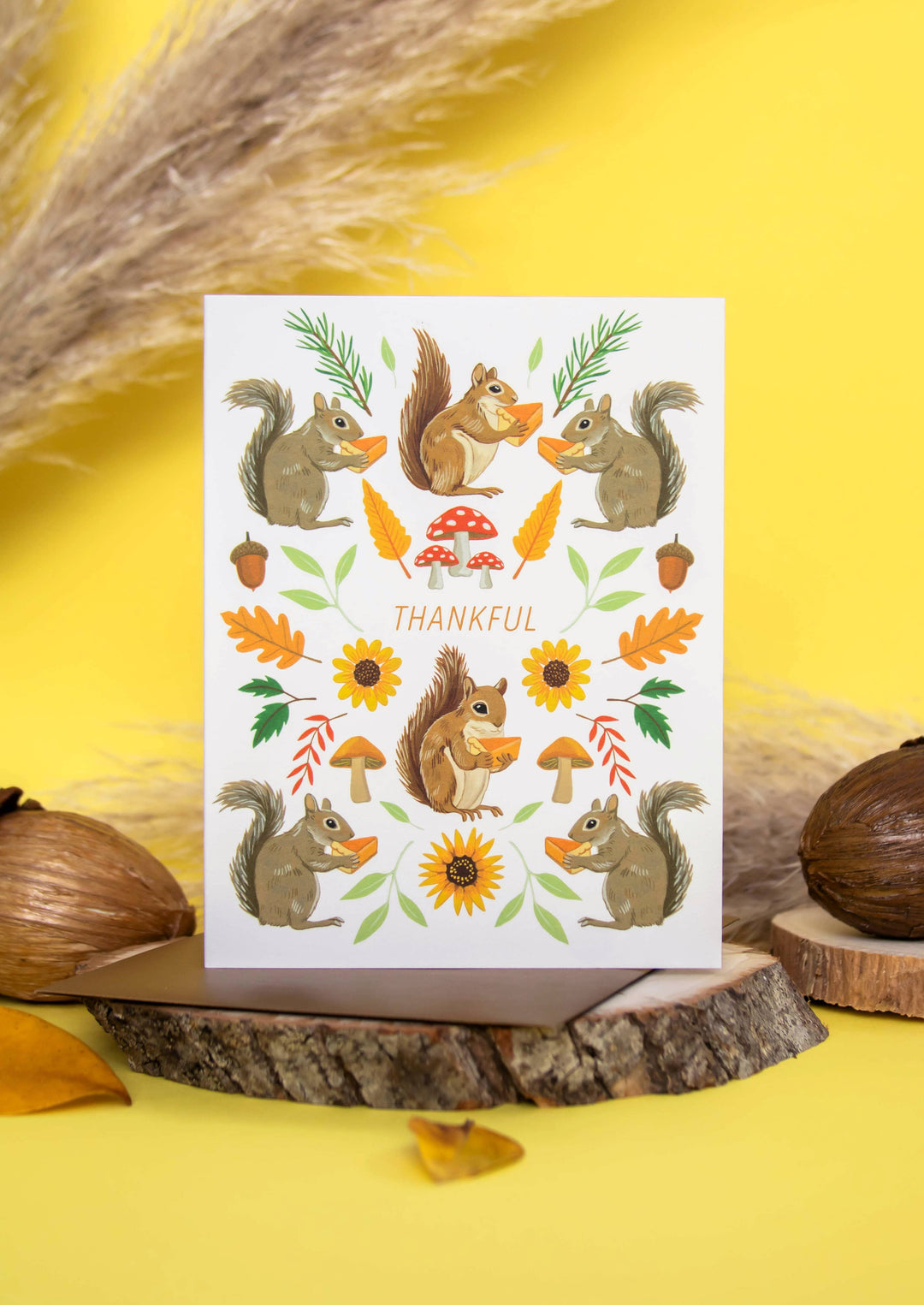 Yeppie Paper Card Thankful Squirrels with Pumpkin Pie Thanksgiving Card