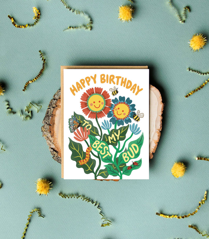 Yeppie Paper Cards Best Bud Smiling Flowers Birthday Card