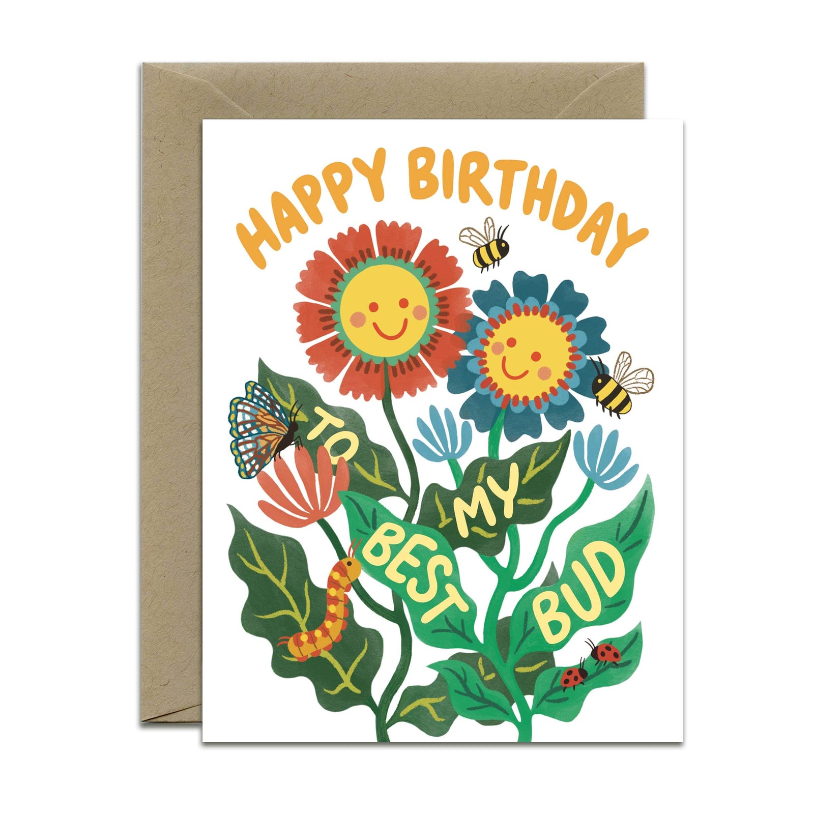 Yeppie Paper Cards Best Bud Smiling Flowers Birthday Card