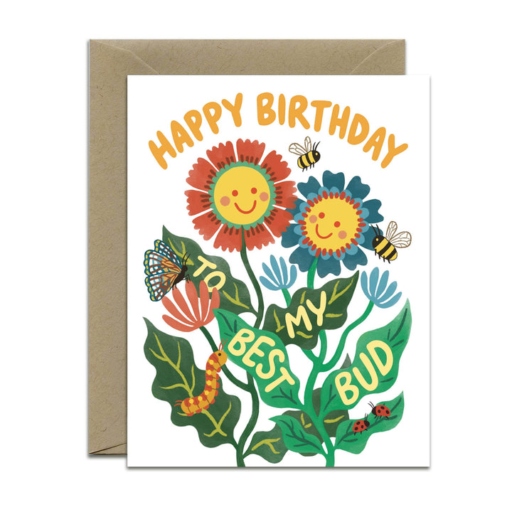 Yeppie Paper Cards Best Bud Smiling Flowers Birthday Card
