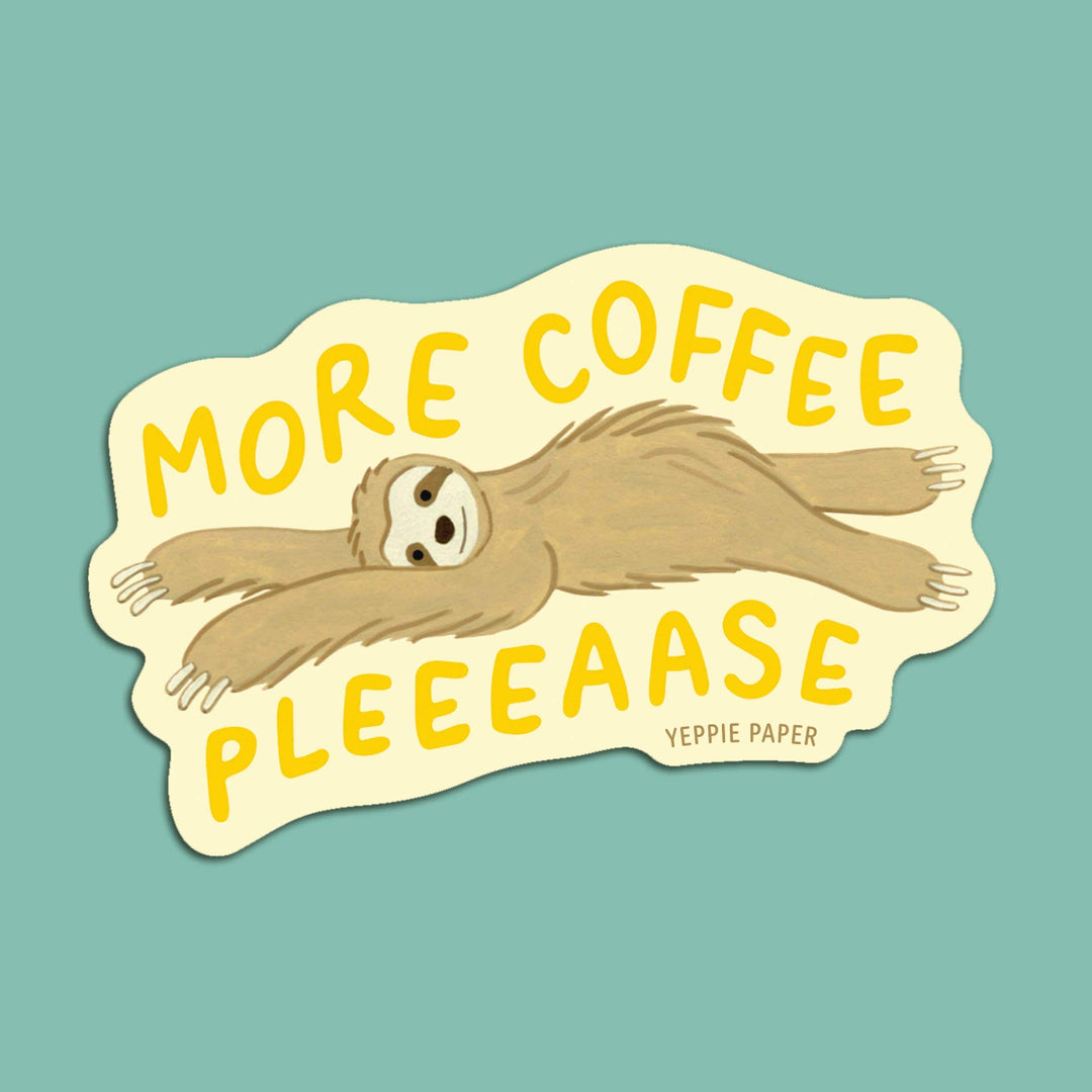 Yeppie Paper Cards More Coffee Please Sleepy Sloth- Die Cut Sticker