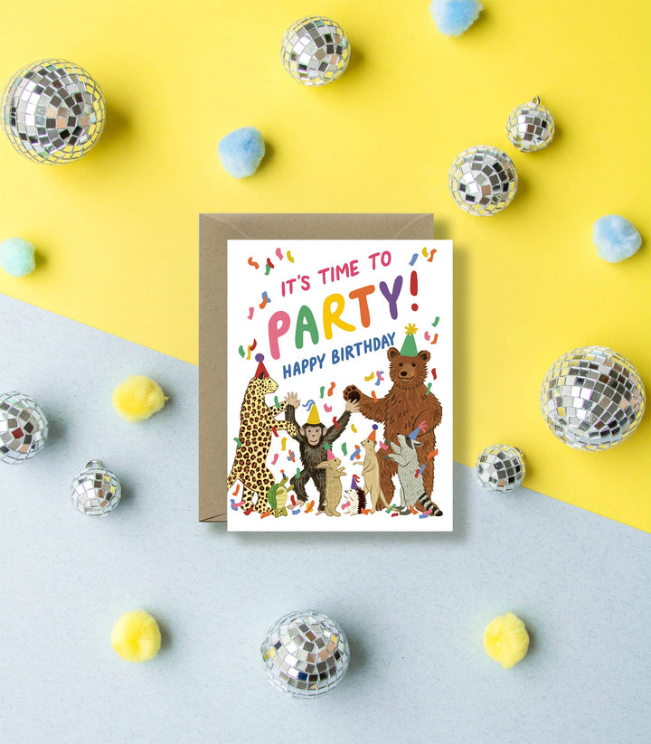 Yeppie Paper Cards Party Animals (Bear, Raccoon, Chimpanzee) Birthday Card