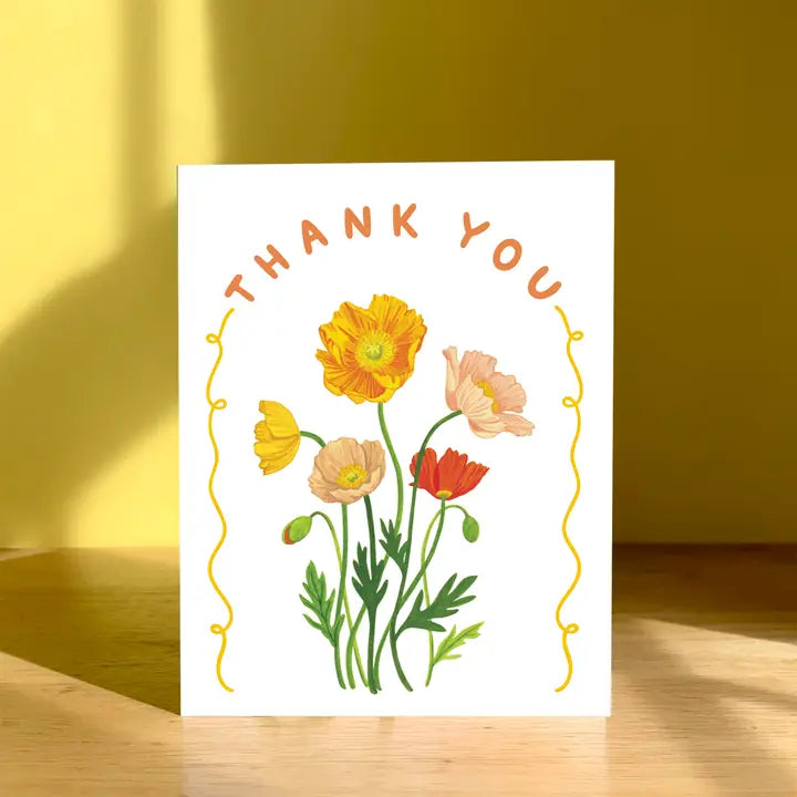 Yeppie Paper Cards Poppies Pink and Orange Flowers Thank You Card
