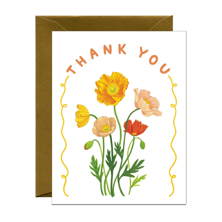 Yeppie Paper Cards Poppies Pink and Orange Flowers Thank You Card - Boxed Set