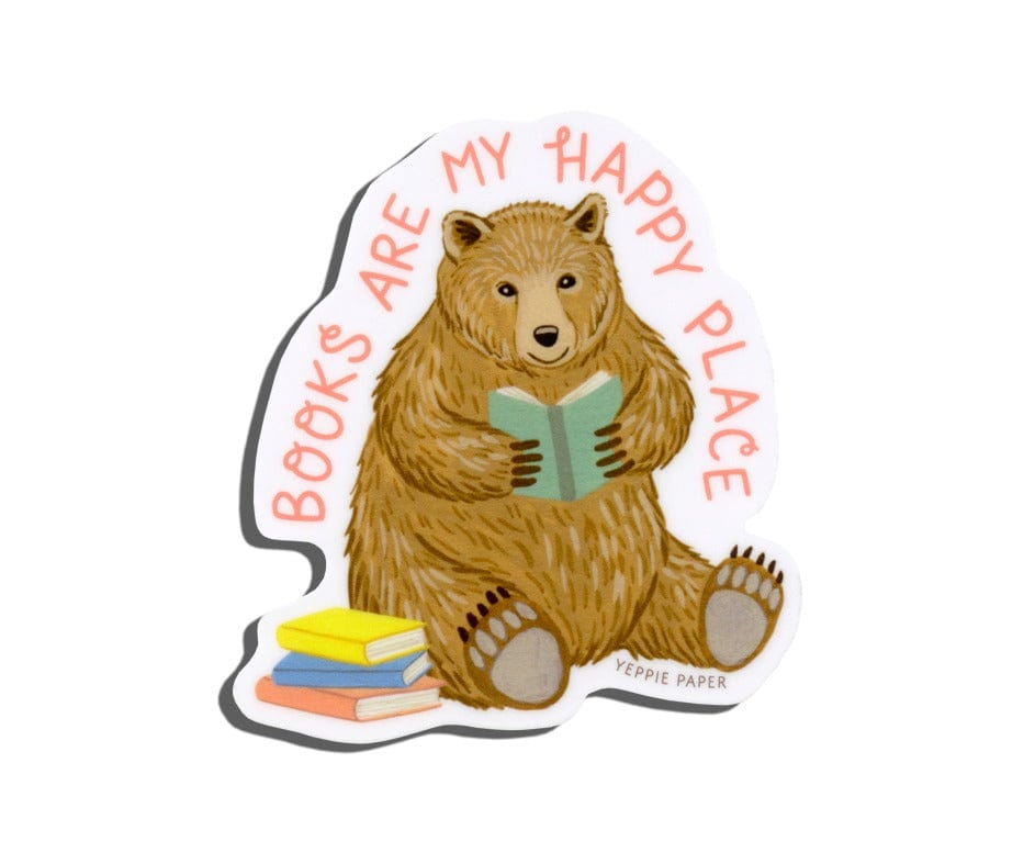 Books Are My Happy Place Bear Sticker – Paper Luxe