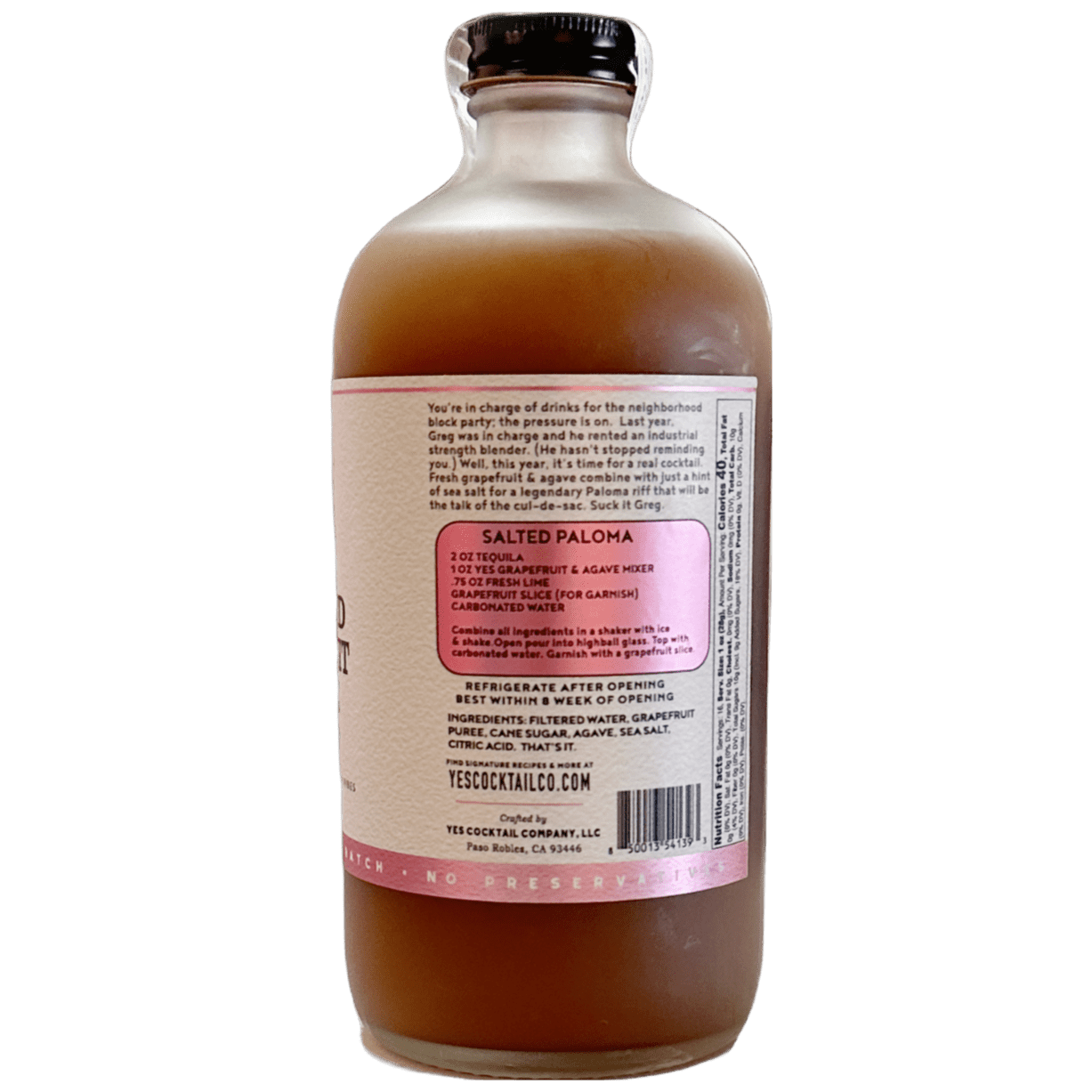 Yes Cocktail Co Sea Salted Grapefruit & Agave Cocktail Mixer