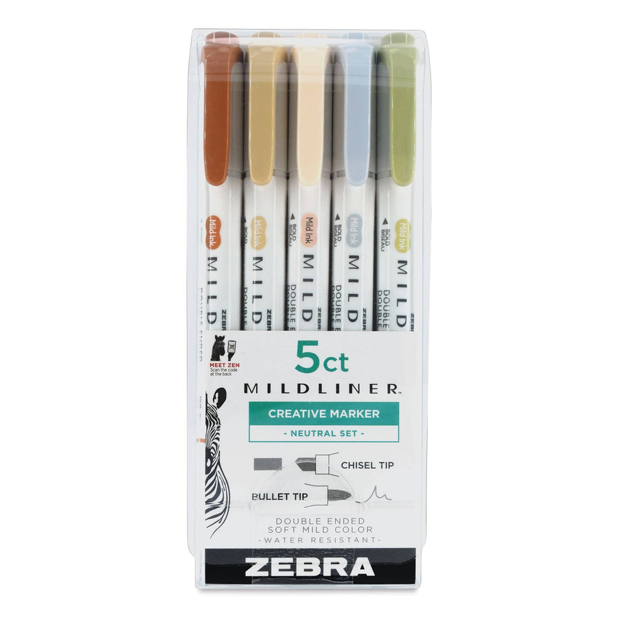 Zebra Art Pencils Zebra Mildliner Double Ended Creative Markers - Neutral Colors, Set of 5