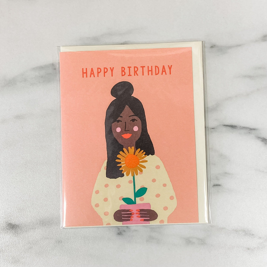 1973 card Sunflower Girl Happy Birthday Card