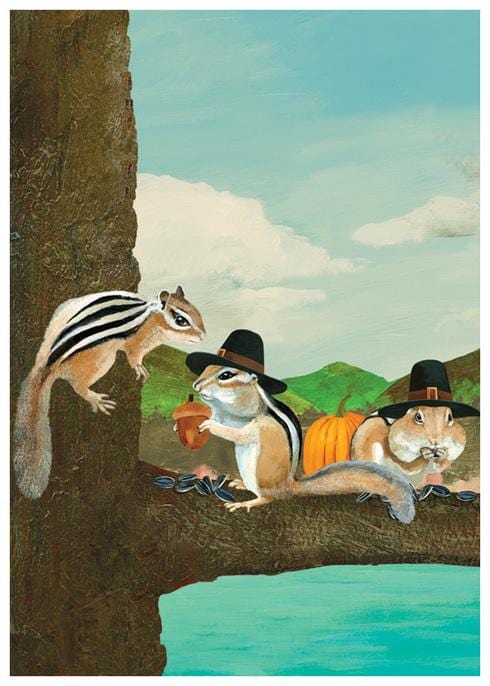 Allport Card Chipmunks in Hats Thanksgiving Card