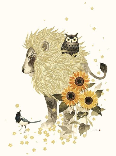 Allport Card Lion with Owl Birthday Card