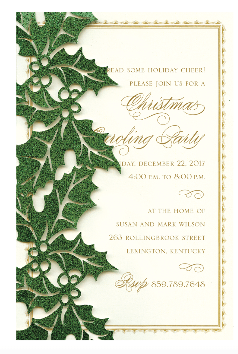 Anna Griffin Invitations Green Glitter Holly Pocket Invitation