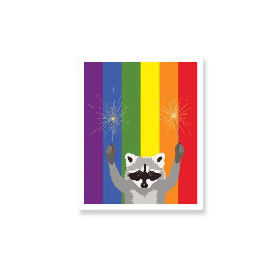 Apartment 2 Cards Sticker Raccoon with Sparklers Pride Flag Vinyl Sticker